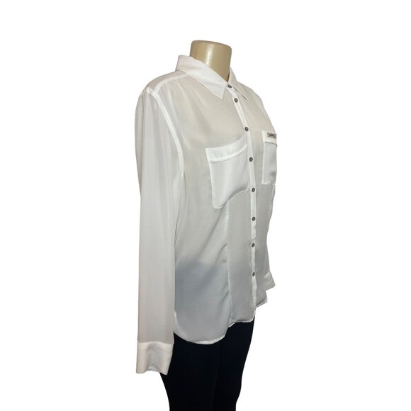 Guess Womens White Button-Down Long Sleeve Blouse Sz M - Picture 2 of 10
